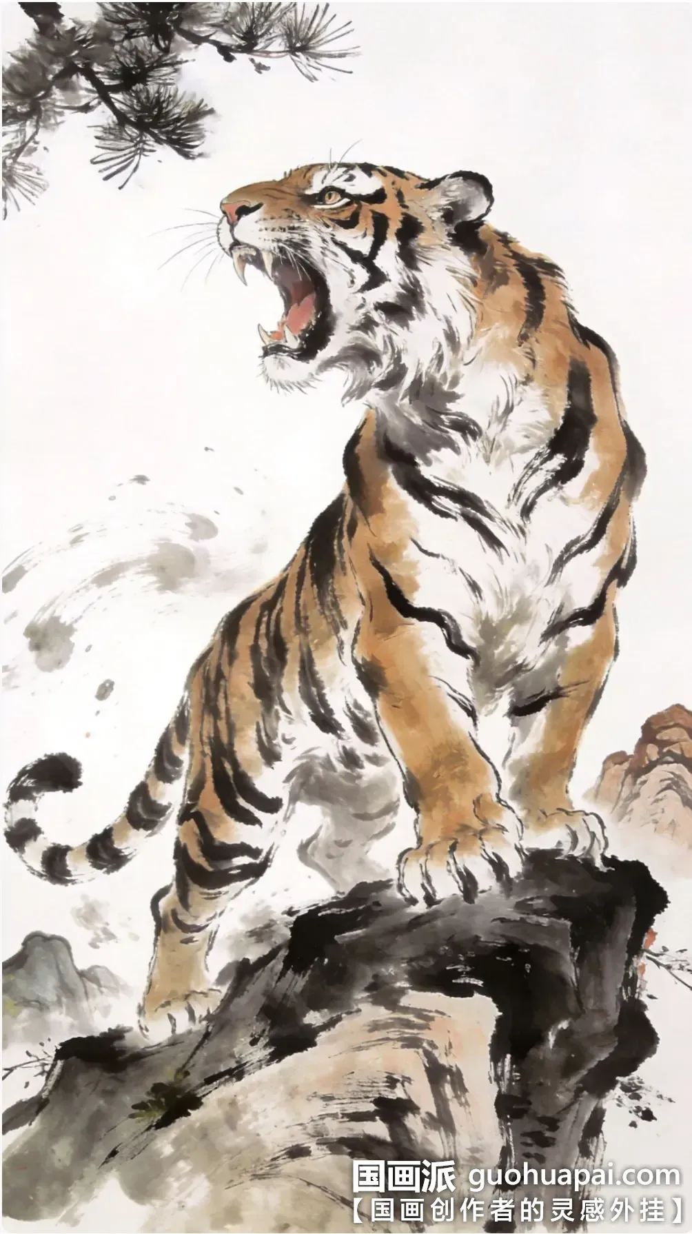 中国羽毛画 老虎-上山虎-写意-水墨-竖版-20260613-PtaXd9 - 猛虎镇宅- 国画派