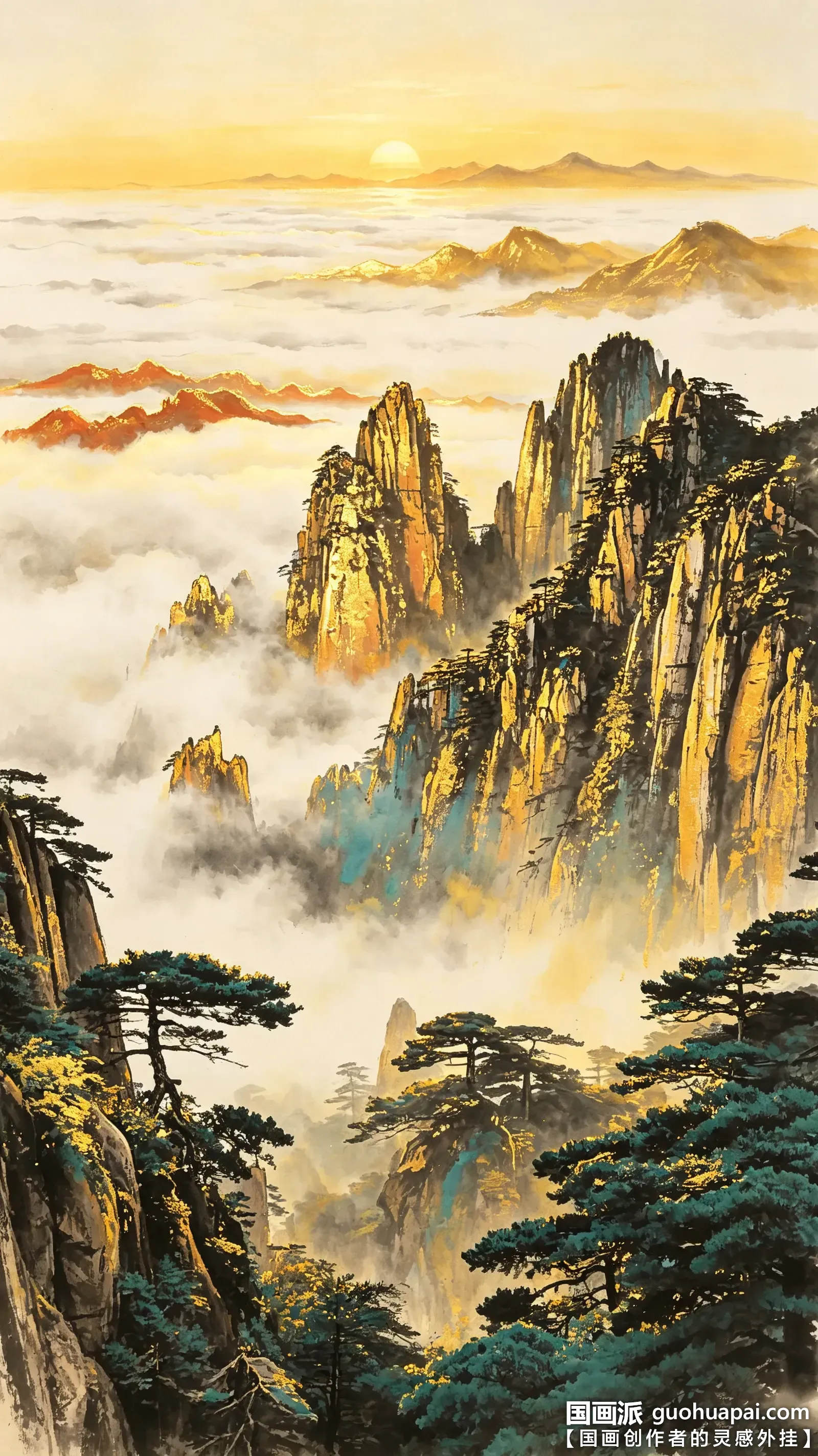 中国絵画　大型　名家　黄胄 煙浮遠岫巻 山水絵　国画　巻物　絵折りたたみ式 国画黄山-黄山迎客松-黄山云海-水墨画-重彩山水画-金碧山水-竖版